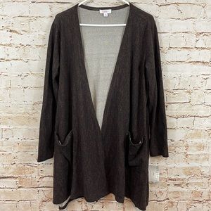 Lularoe Caroline cardigan womens large brown space dye NEW sweater open